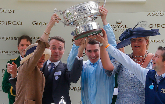 Royal highlight: Francis-Henri Graffard with jockey Pierre-Charles Boudot and other connections at the presentation after Watch Me’s victory in the G1 Coronation Stakes at Royal Ascot. Photo: Mark Cranham/focusonracing.com