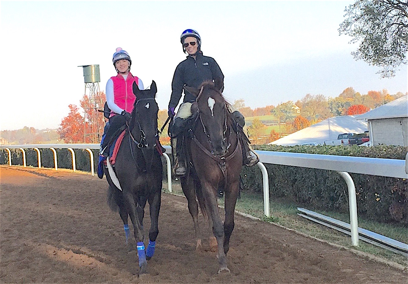 ‘My baby’: Kerri Radcliffe aboard Nemoralia ahead of the Breeders’ Cup Juvenile Fillies Turf in 2015 at Keeneland, where she finished third. The now 7-year-old More Than Ready mare, bought by Radcliffe at two, is now at Claiborne Farm in Kentucky