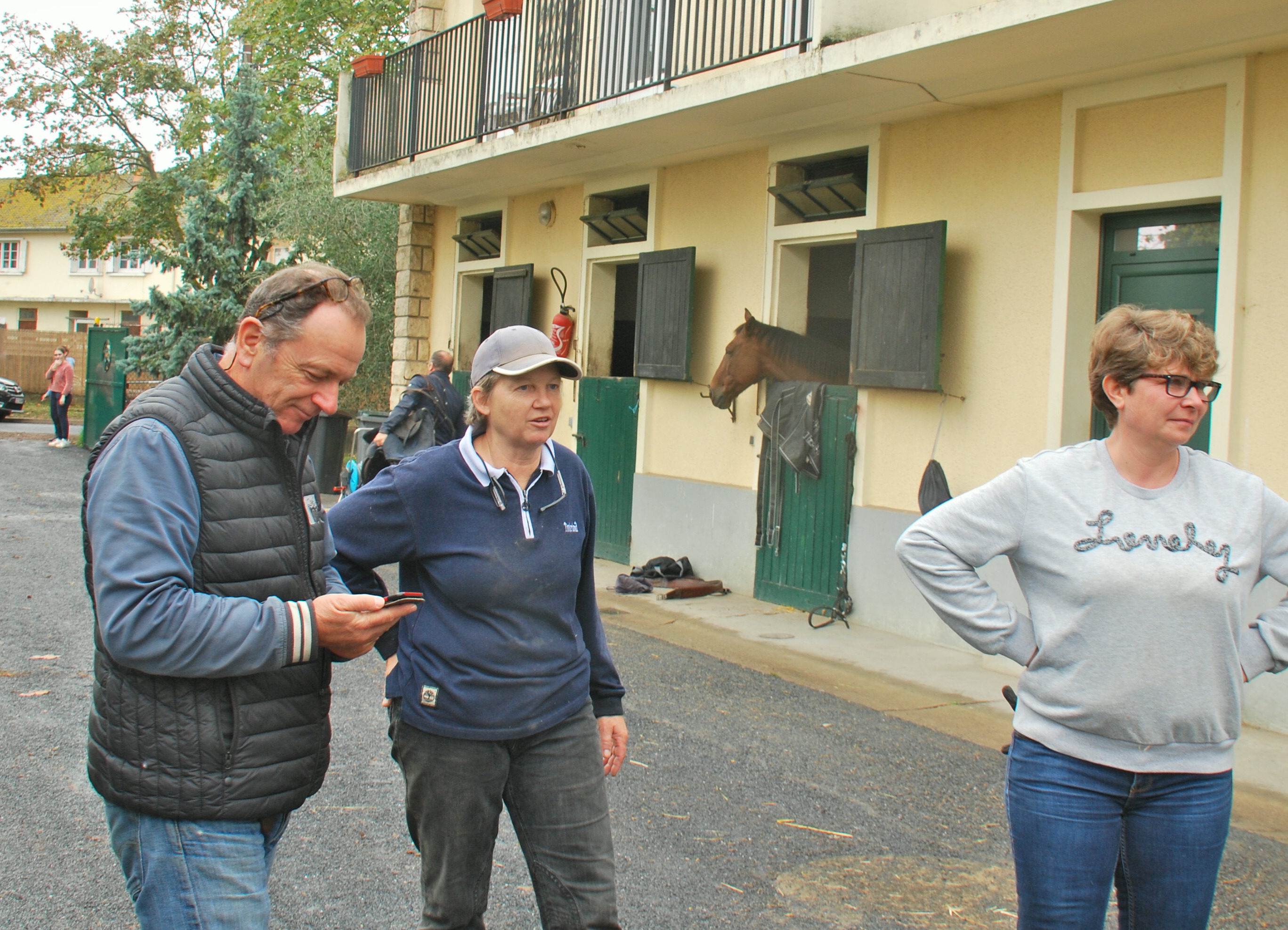 Gina Rarick (centre) at her old yard at Maisons-Laffitte just before she moved to Lamorlaye. Photo: John Gilmore