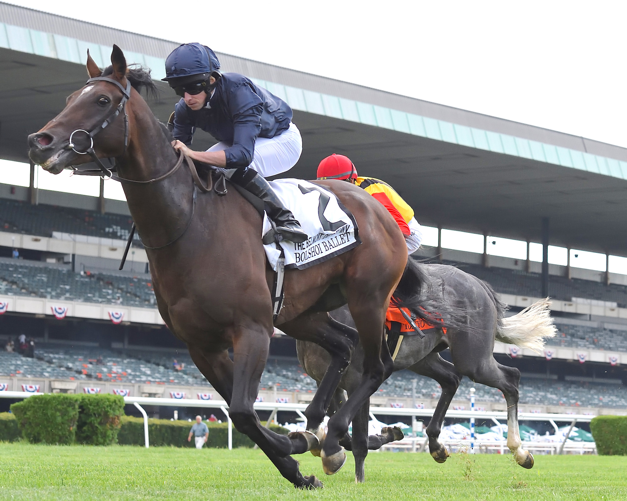 Bolshoi Ballet (Ryan Moore) becomes the 92nd individual G1 winner for Galileo, taking the Belmont Derby on Saturday. Photo: NYRA.com