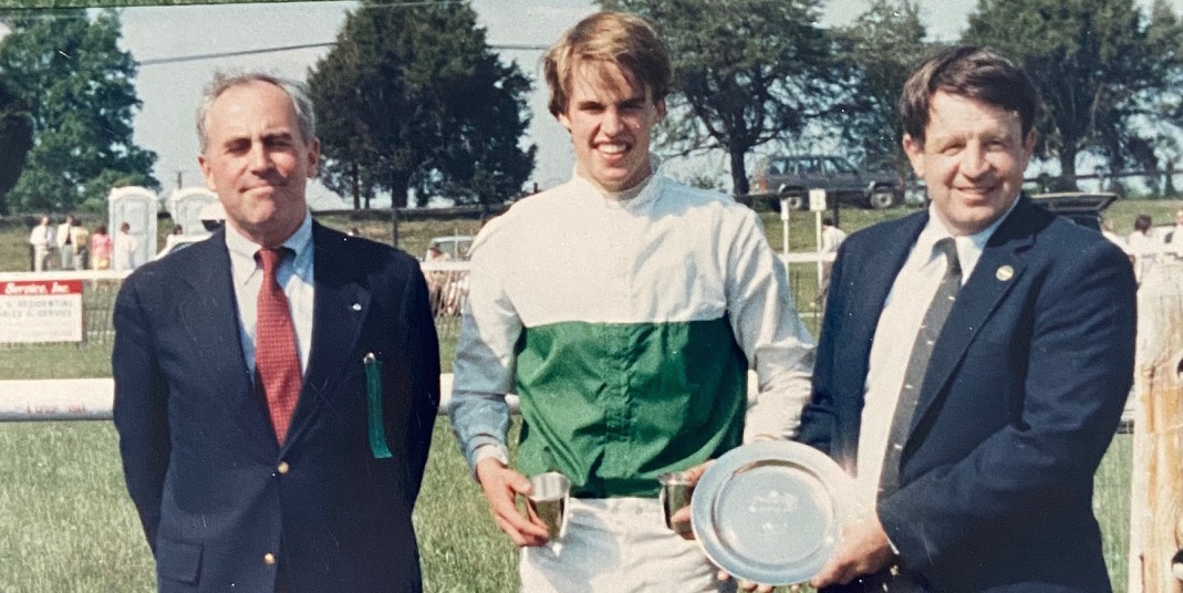 Flashback to 1988 and the presentation after Sean Clancy's first winner - trained her his father, Joseph (right) - at Foxfield Races in Virginia 