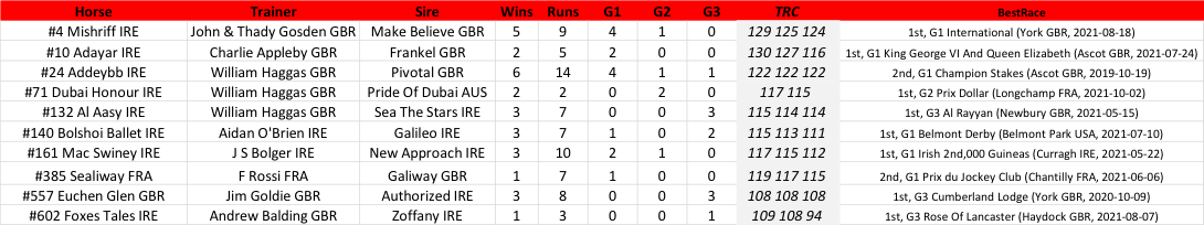 Field for the 2021 Champion Stakes arranged in order of TRC Global Ranking. Click image to enlarge