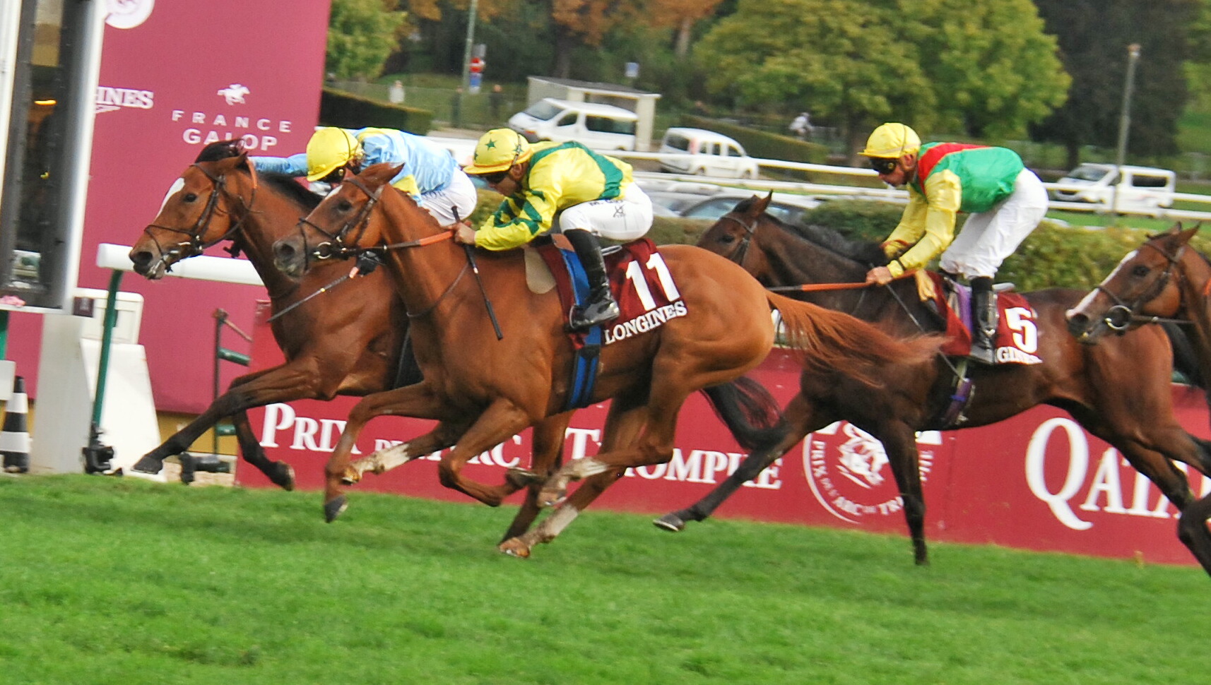 Arc day thriller: Rougir (11) gets the verdict over Grand Glory by a nose in the Prix de l’Opera. Both horses went for huge sums on the same day at the December sale. Photo: John Gilmore