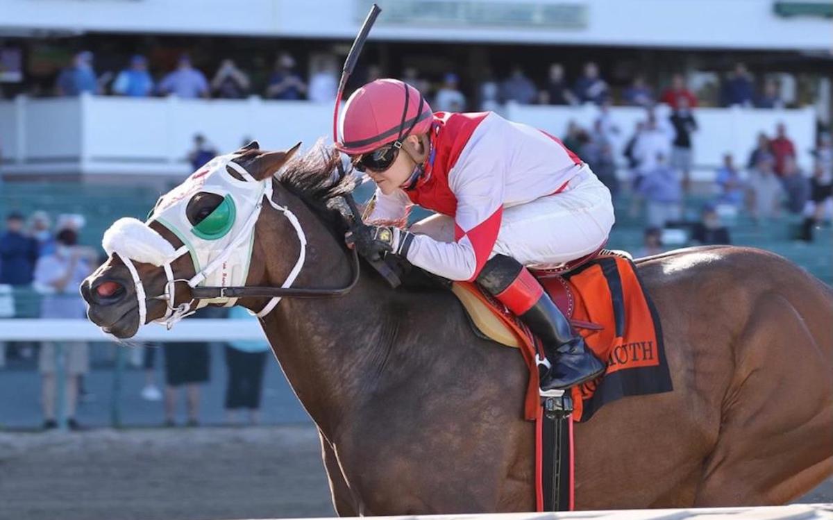 Ferrin Peterson in action at Monmouth Park, where she was second in the jockey standings in 2020. Photo: Equi-Photo