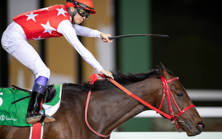 First for Japan: Yutaka Take wins the inaugural Saudi Derby on Full Flat in 2020. Photo: Jockey Club of Saudi Arabia / Doug DeFelice