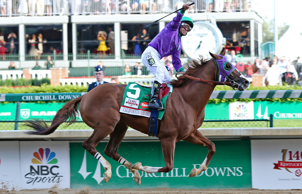 Kentucky king: a famous victory for California Chrome and Victor Espinoza in the Kentucky Derby in 2014. Photo: Churchill Downs