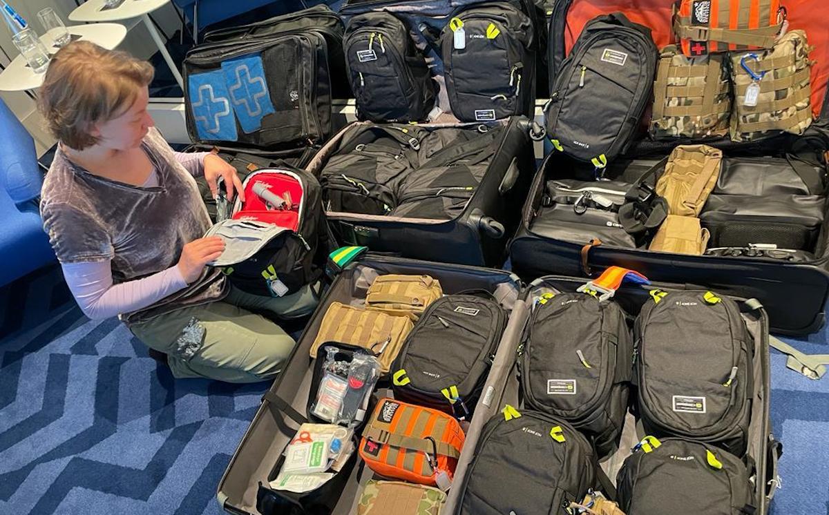 Vital supplies: Larysa Williams readies the relief consignment for the journey to Ukraine. Photo supplied