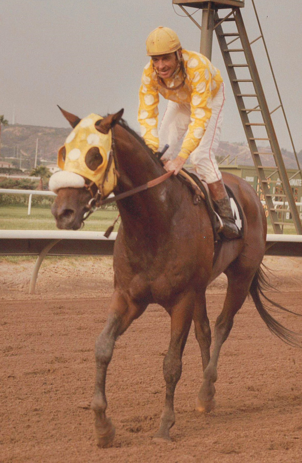 Terry Lipham is all smiles and Bates Motel is all ears as they jog home after winning the San Diego Handicap at Del Mar. Photo courtesy of Del Mar