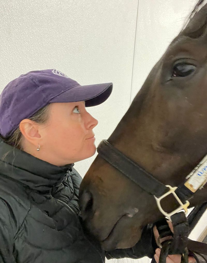Up close and personal: Kate Hunter with Crown Pride, bidding to become the first Japanese-trained winner of the Kentucky Derby. Photo supplied