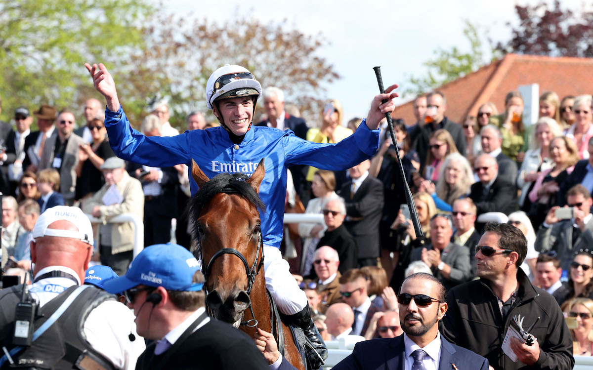 Hero’s welcome: James Doyle returns in triumph on Coroebus after the Qipco 2000 Guineas at Newmarket. Photo: Dan Abraham/focusonracing.com