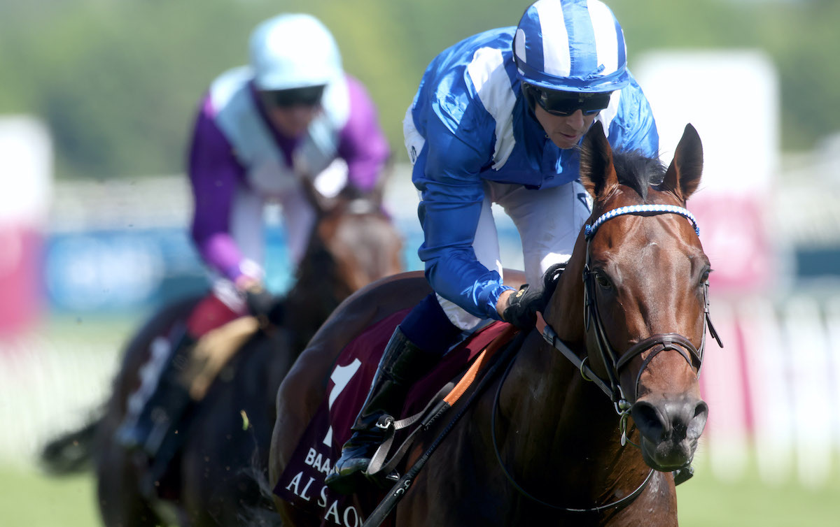 Easy does it: Baaeed and Jim Crowley en route to victory at Newbury in the Lockinge. Photo: Dan Abraham / focusonracing.com