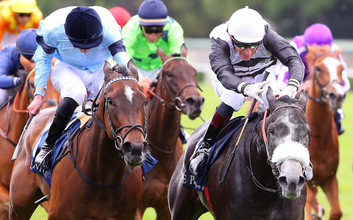 Royal Ascot next: Mangoustine (right) outfinishes Cachet to land the Poule d’Essai des Pouliches at ParisLongchamp. Photo: Dyga/focusonracing.com