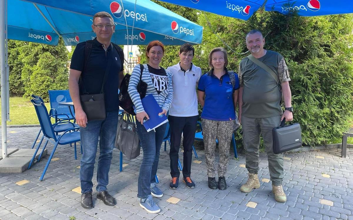 Ukrainian mission: (l-r) local contact Natalia Annienkova (with husband to the left), Craig Williams, Larysa Willans, Glib Babich, a poet now involved in the effort to repel Russian forces