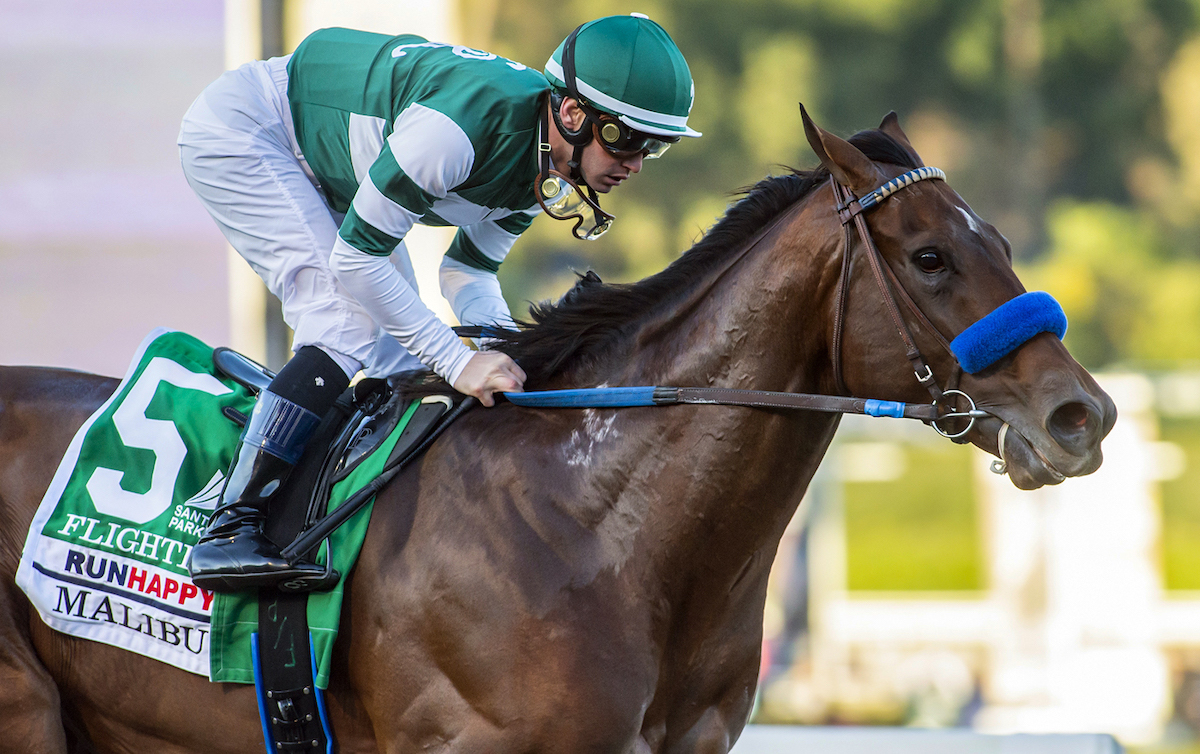 Flightline (Flavien Prat): Breeders’ Cup Classic favourite will be looking for third G1 triumph in Pacific Classic. Photo: Benoit
