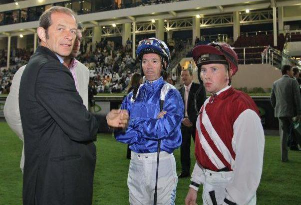 Jockey academy: Erwan Charpy with fellow Dubai regulars Richard Hills and Tadhg O'Shea. Photo courtesy of Erwan Charpy