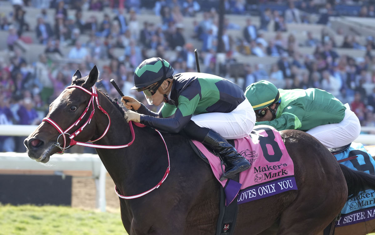 Loves Only You (Yuga Kawada) becomes the first-ever Japanese-trained Breeders’ Cup winner in the Maker’s Mark-sponsored Filly &n Mare Turf at Del Mar. Photo: Shamela Hanley/Eclipse Sportswire/Breeders Cup