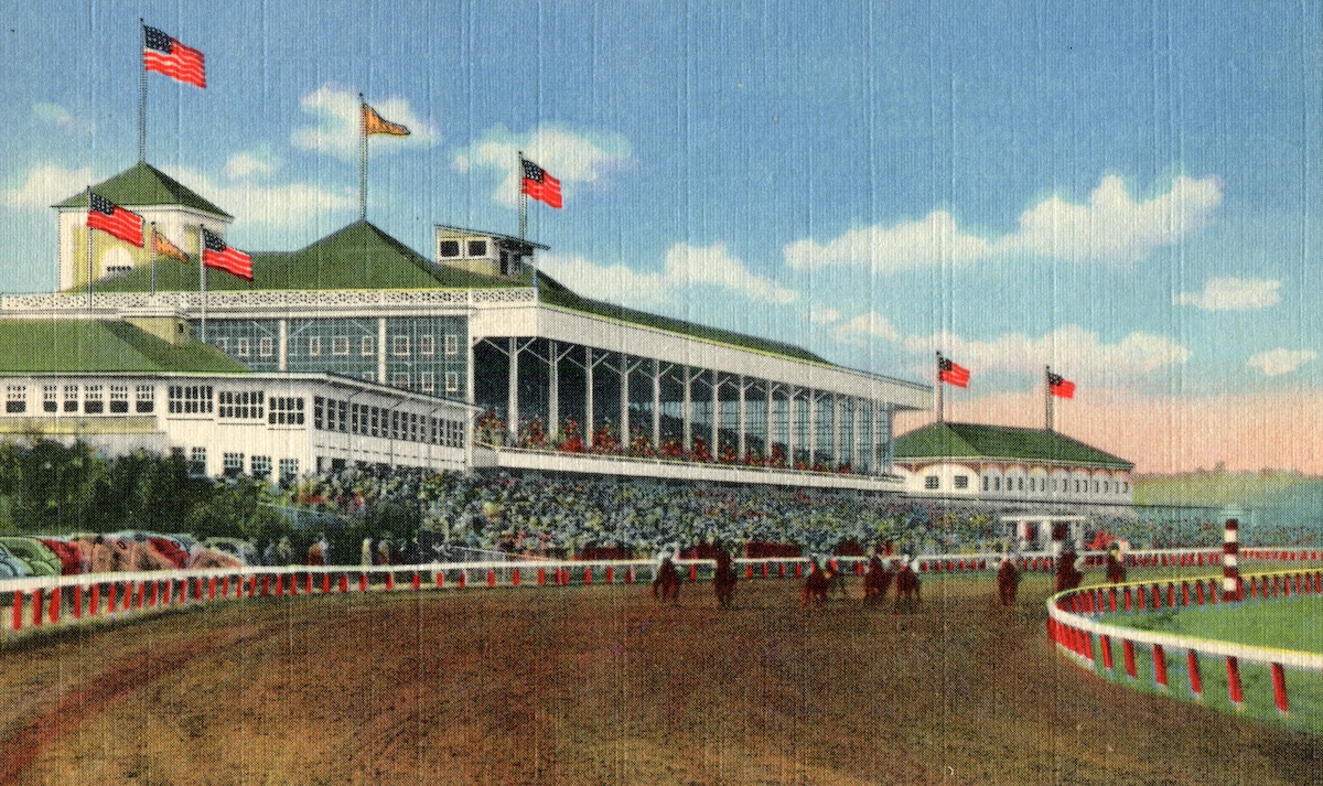 How things used to be: a postcard depicting racing at the Rock in the 1940s. Courtesy of Rockingham Park Archives/Archivist Scott Oldeman