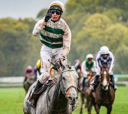 Number one: Luke Morris wins the Arc on Alpinista at ParisLongchamp. Photo: focusonracing.com