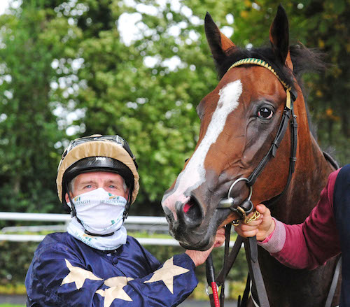 Group 1 glory: Subsequent Matron Stakes winner Champers Elysees (pictured with jockey Niall McCullough) was pinhooked for just €12,500 at what is now the Tattersalls Ireland Sapphire in 2017. Photo: Healy / focusonracing.com