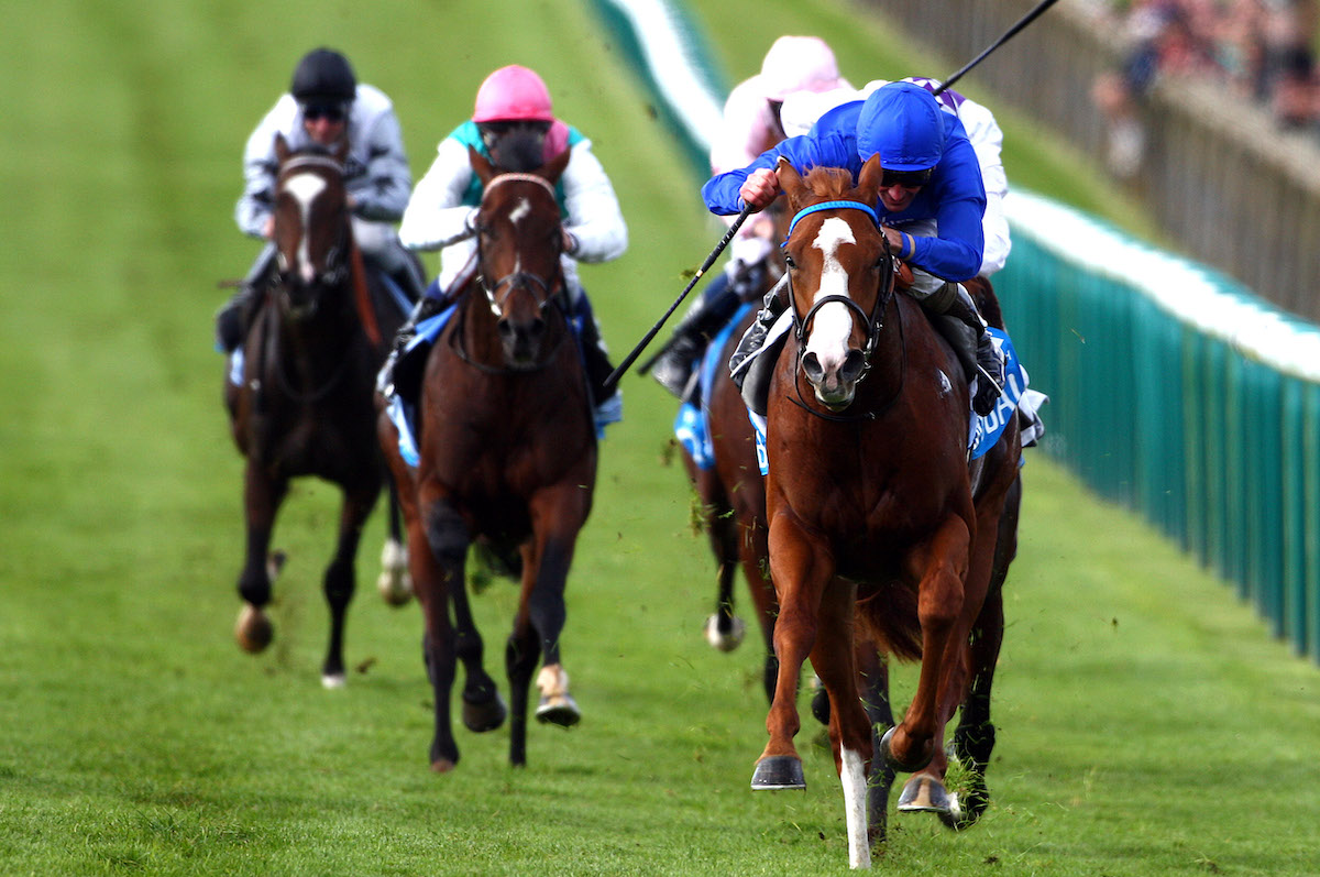 Favourite race: Kevin Manning partners Dawn Approach to win the Dewhurst Stakes for his fifth success in Europe’s premier two-year-old race at Newmarket in 2012. Photo: Dan Abraham / focusonracing.com
