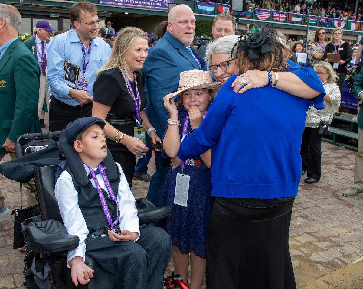 Time for a hug: the Dorman family after an emotional triumph for Cody’s Wish. Photo: Bill Denver/Eclipse Sportswire/Breeders’ Cup