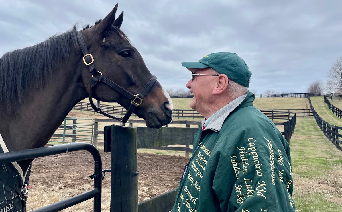 Here’s looking at you, kid: Lava Man and Michael Blowen at Old Friends. Photo: Amanda Duckworth