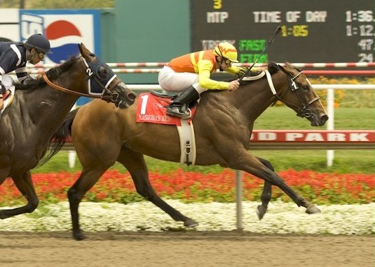 Nashoba's Key (Joe Talamo) gets the better of multiple G1 winner Balance in the prestigious Vanity Handicap at Hollywood Park. Photo: Benoit