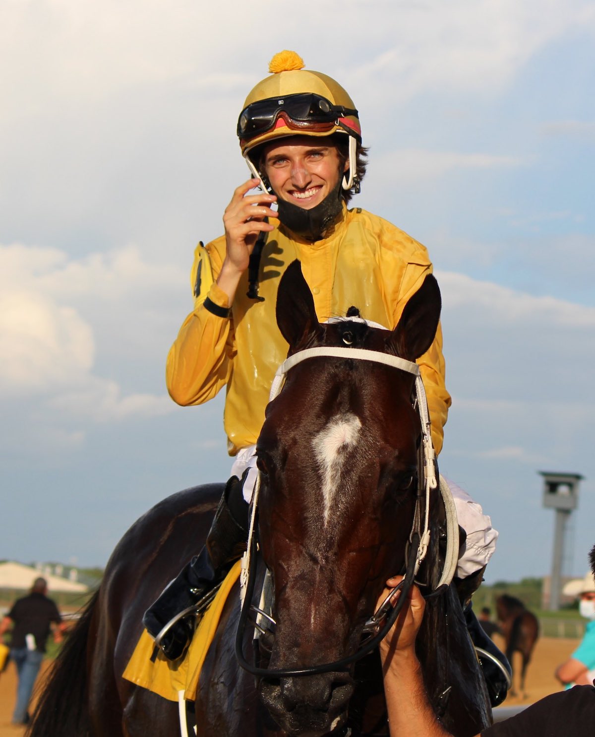 All smiles: Keith J Asmussen after landing his first career success on Inis Gulaire at Lone Star Park in Texas in July 2020. Photo: Lone Star