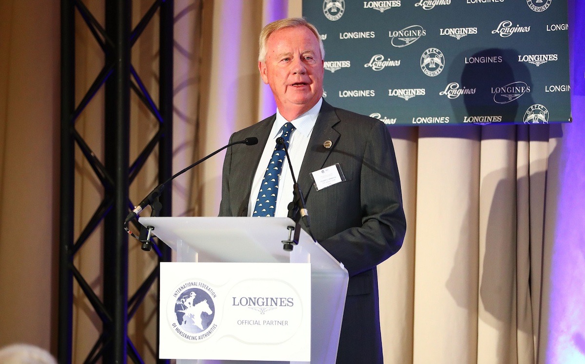 Stuart S. Janney III, pictured addressing IFHA Arc conference in Paris in October 2022. Photo: ScoopDyga
