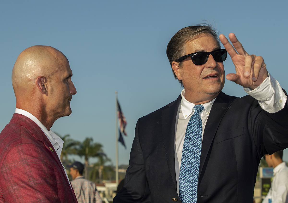 Flightline’s trainer John Sadler (right) with West Point Thoroughbreds president Terry Finley. Photo: Benoit