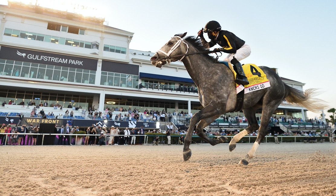 Knicks Go (Joel Rosario) wins the 2021 Pegasus World Cup. Photo: Gulfstream Park