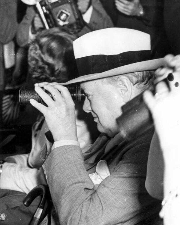 Winston Churchill follows the horses at Hialeah on a 1946 visit. Photo: Florida Memory/Miami, Public Domain