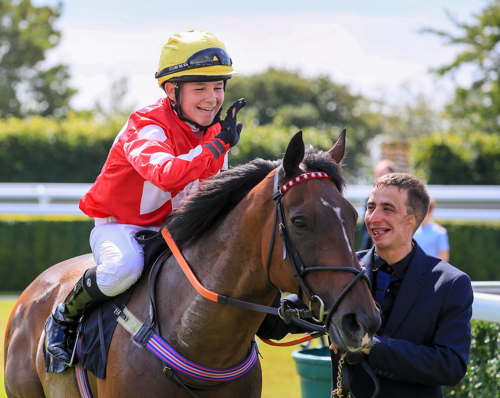 Even younger: Billy Loughnane celebrates success in a Goodwood pony race in August 2021. Photo: Mark Cranham / focusonracing.com