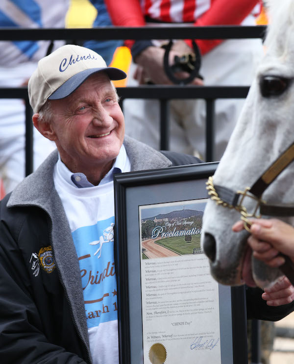 Oaklawn legend: March 15, 2020, was ‘Chindi day’ at the Arkansas racetrack in honor of trainer Steve Hobby’s popular stable pony. Photo: Coady Photography