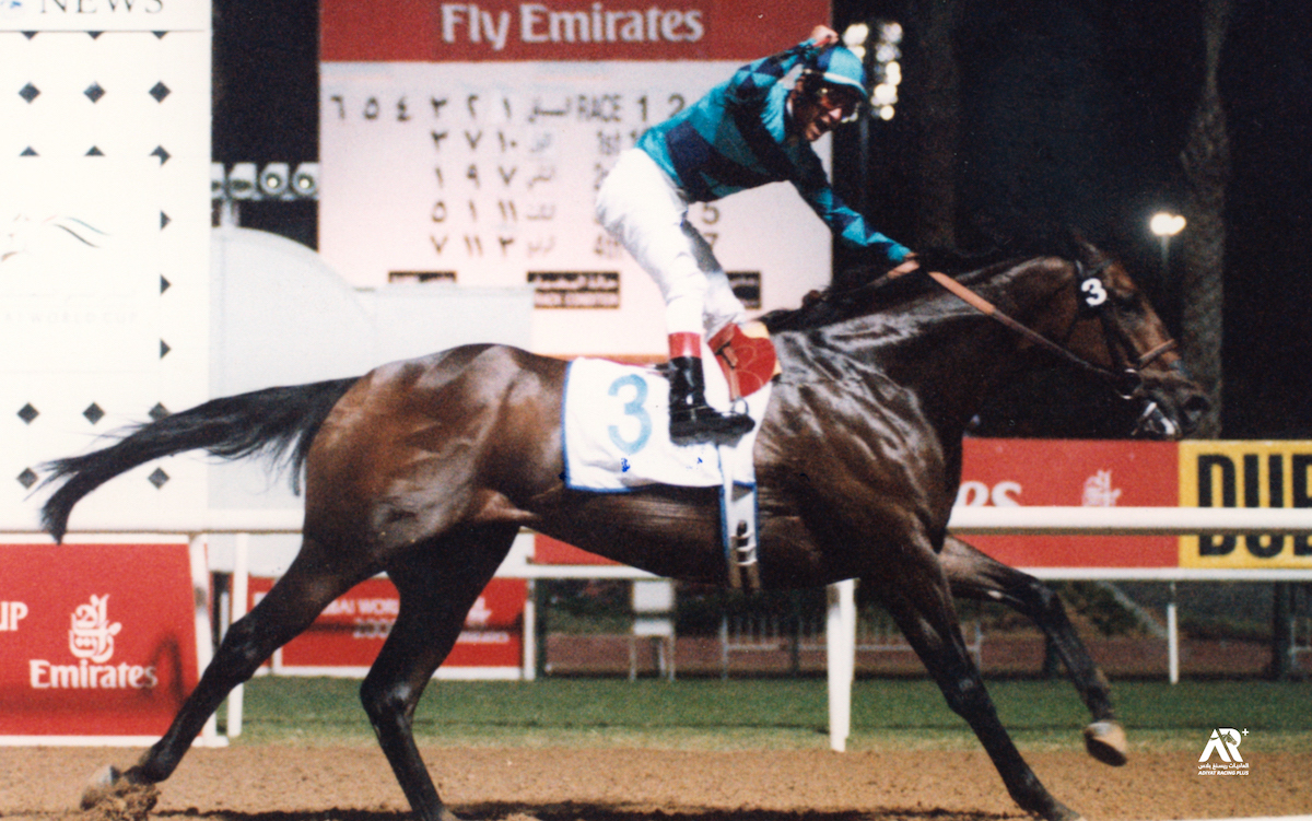 Dubai delight: Big Jag and Alex Solis triumphant in the Dubai Golden Shaheen at Nad Al Sheba on World Cup night in 2000. Photo: Dubai Racing Club