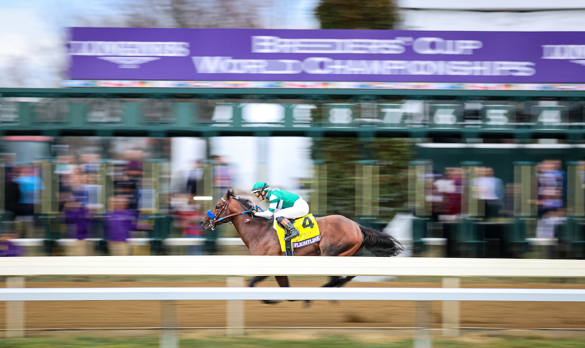 Out on his own: Flightline in the Breeders’ Cup Classic at Keeneland. Photo: Wendy Wooley / EquiSport Photos