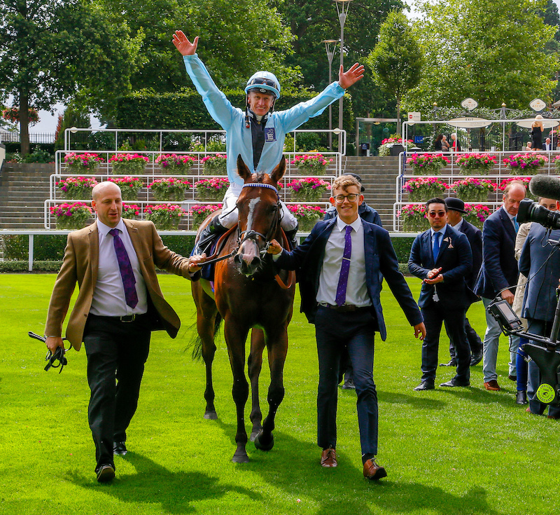 An exultant Filip Minarik after his Shergar Cup victory on Stone Of Destiny. Photo: Mark Cranham / focusonracing.com