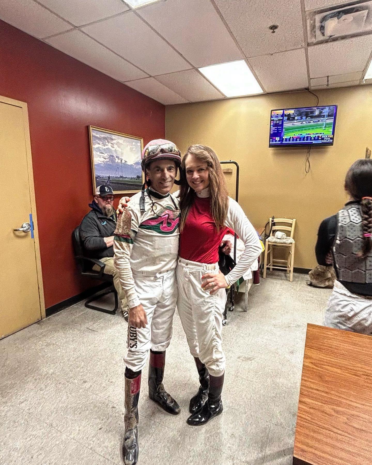 Learning from the best: Sofia Barendela with Johnny Velazquez in the jocks’ room. Photo: Twitter