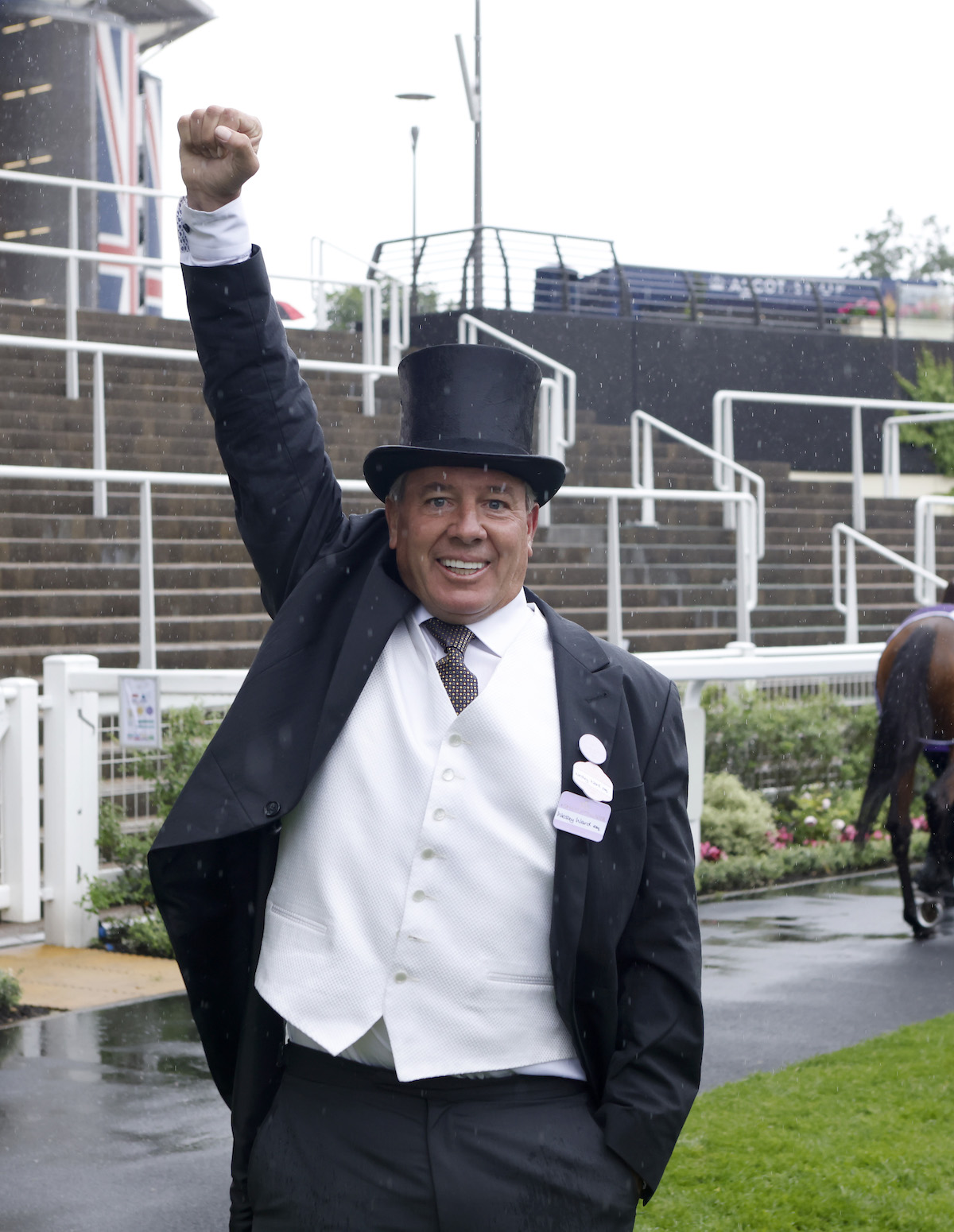 Singing in the rain: Wesley Ward celebrates a success at Royal Ascot. Photo: Dan Abraham/focusonracing.com