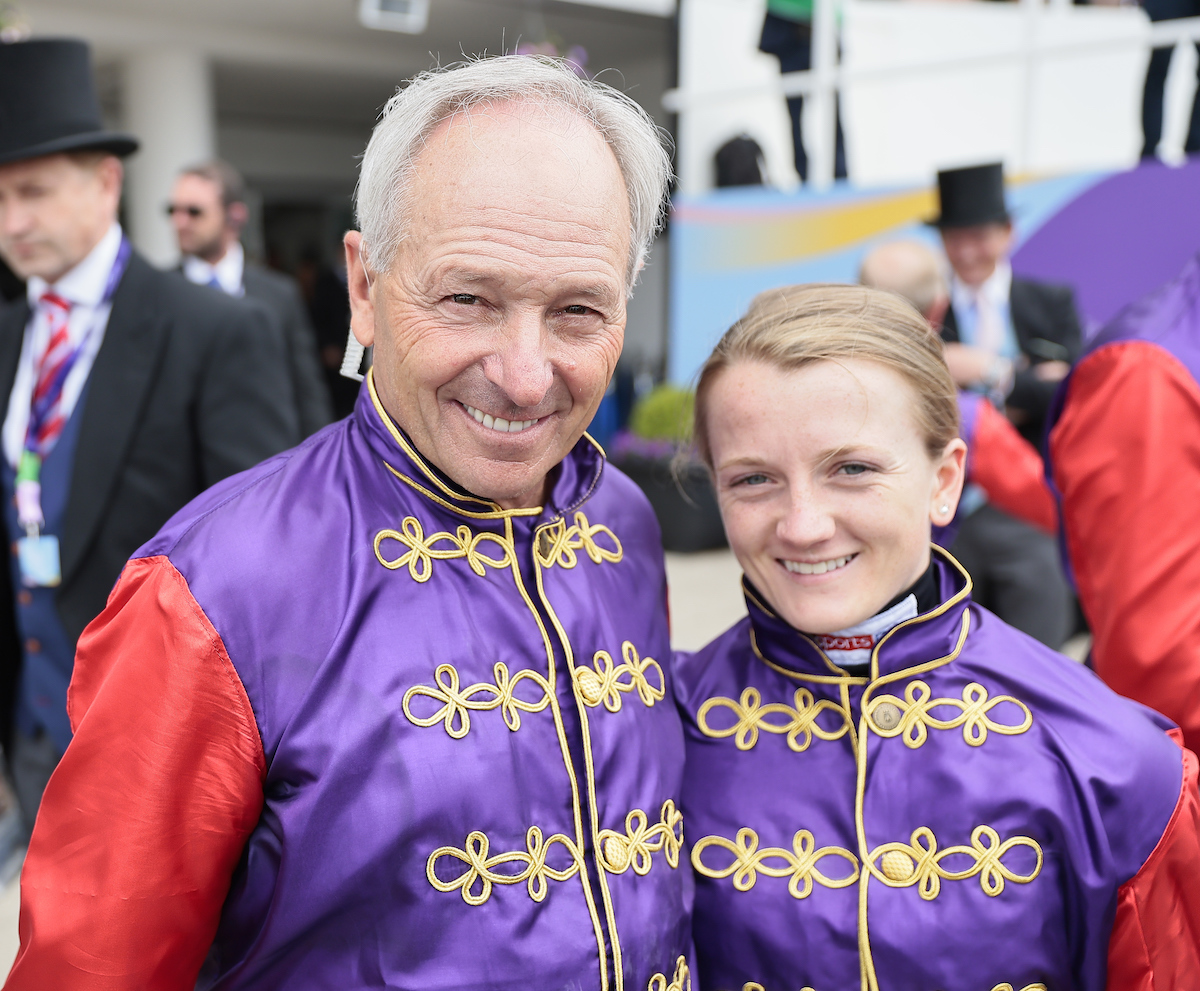 Royal jockeys past and present: Steve Cauthen in the royal silks with Hollie Doyle at Epsom. Photo: Mark Cranham / focusonracing.com