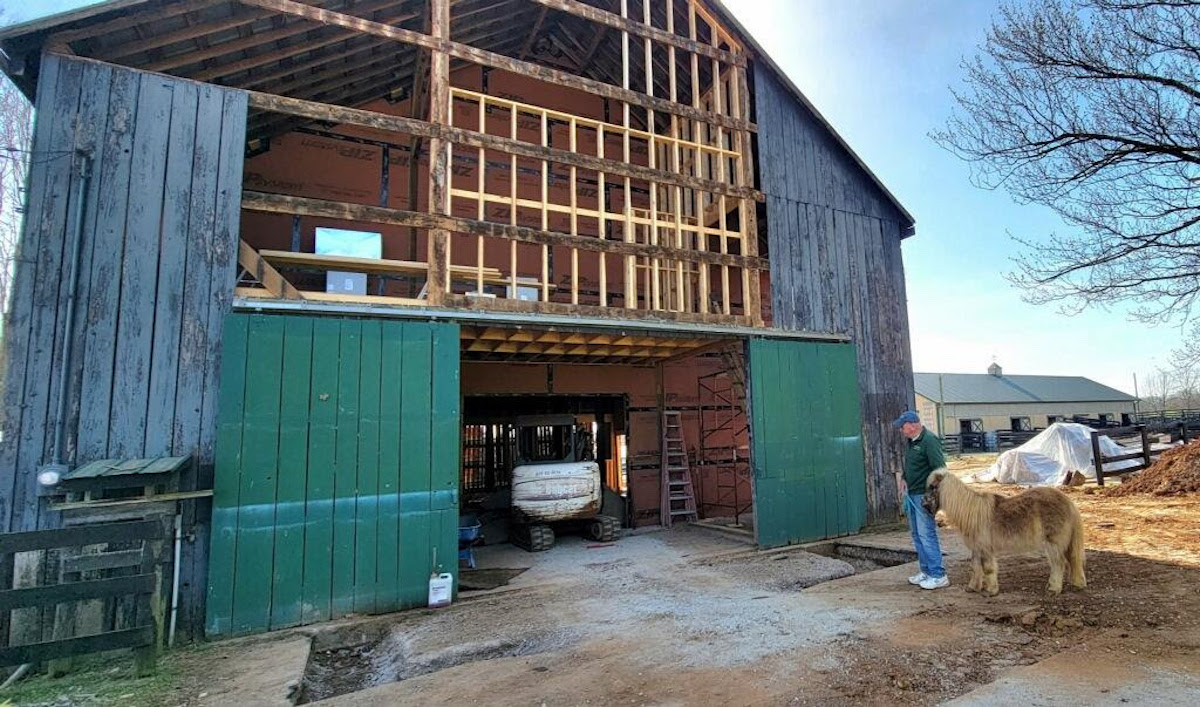 Barn renovation: Michael Blowen surveys the scene in company with Little Silver Charm – mascot, spokesperson and social-media phenom. Photo: Mary Greene