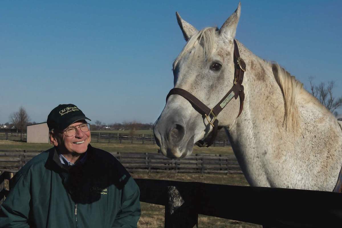Back in Kentucky: Silver Charm,  the oldest-living Kentucky Derby winner, with Michael Blowen at Old Friends. Photo: Laura Battles