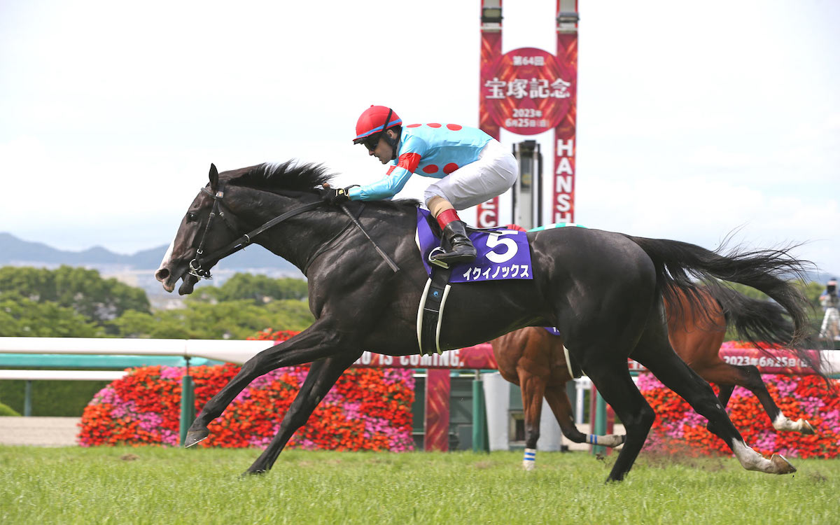 Equinox (Christophe Lemaire) passes the post to win the Takarazuka Kinen. Photo: Japan Racing Association