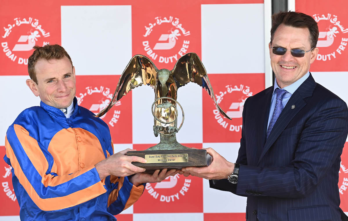 Formidable team: Ryan Moore and Aidan O'Brien after the Irish Derby. Photo: Healy / focusonracing.com