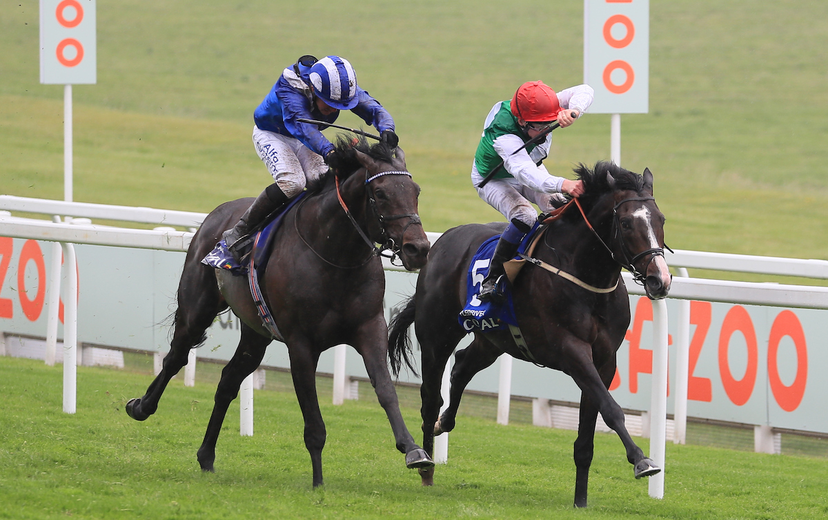 Epsom full house: Martin Dwyer drives out Pyledriver (right) to beat Al Aasy in 2021 Coronation Cup, Photo: Mark Cranham / focusonracing.com