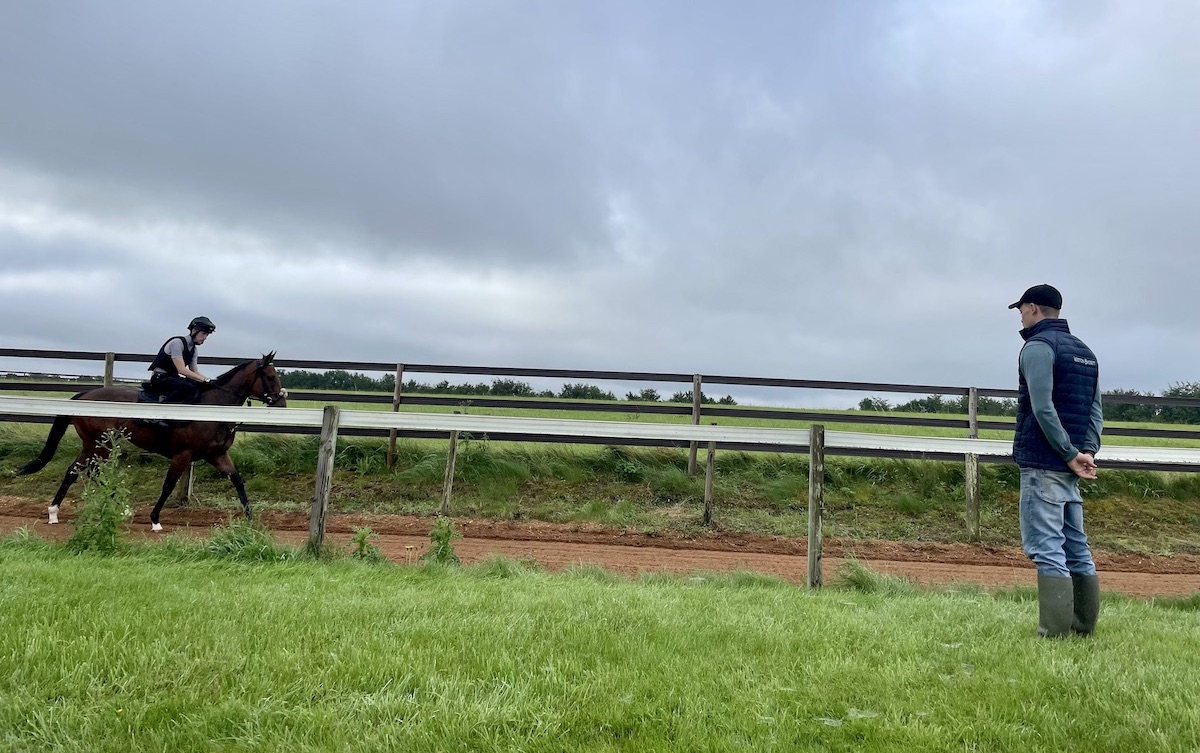 On the gallops: Ollie Sangster in charge of morning operations at Manton. Photo: Laura King