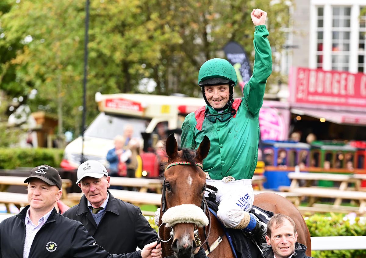 Chris Hayes and star filly Tahiyra after scoring at last year’s Irish Champions Festival. Photo: Healy Racing / focusonracing.com