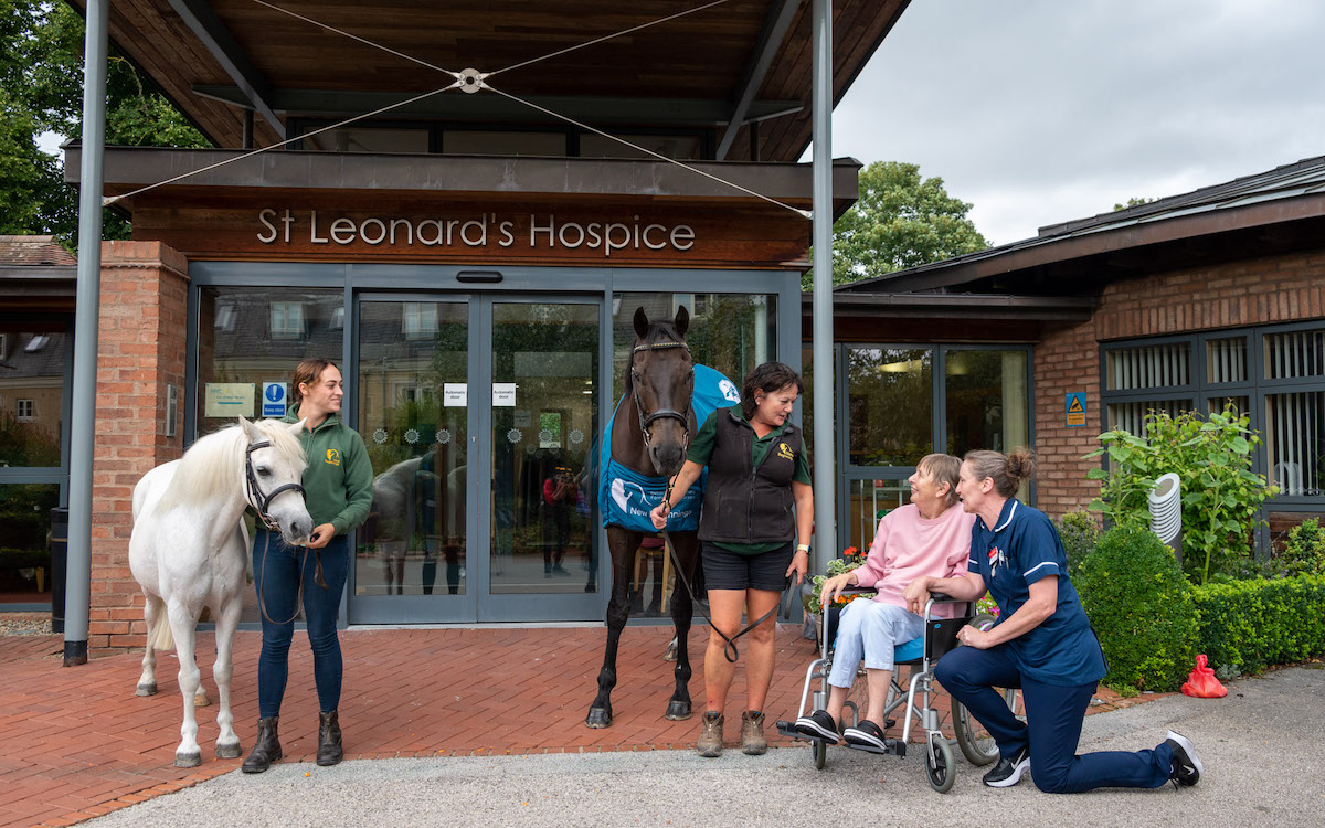 Goldream and Poppy with Pam Atkinson of New Beginnings and Marlena Kader with St Leonard’s senior sister Sharon Walker. Photo: York Racecourse