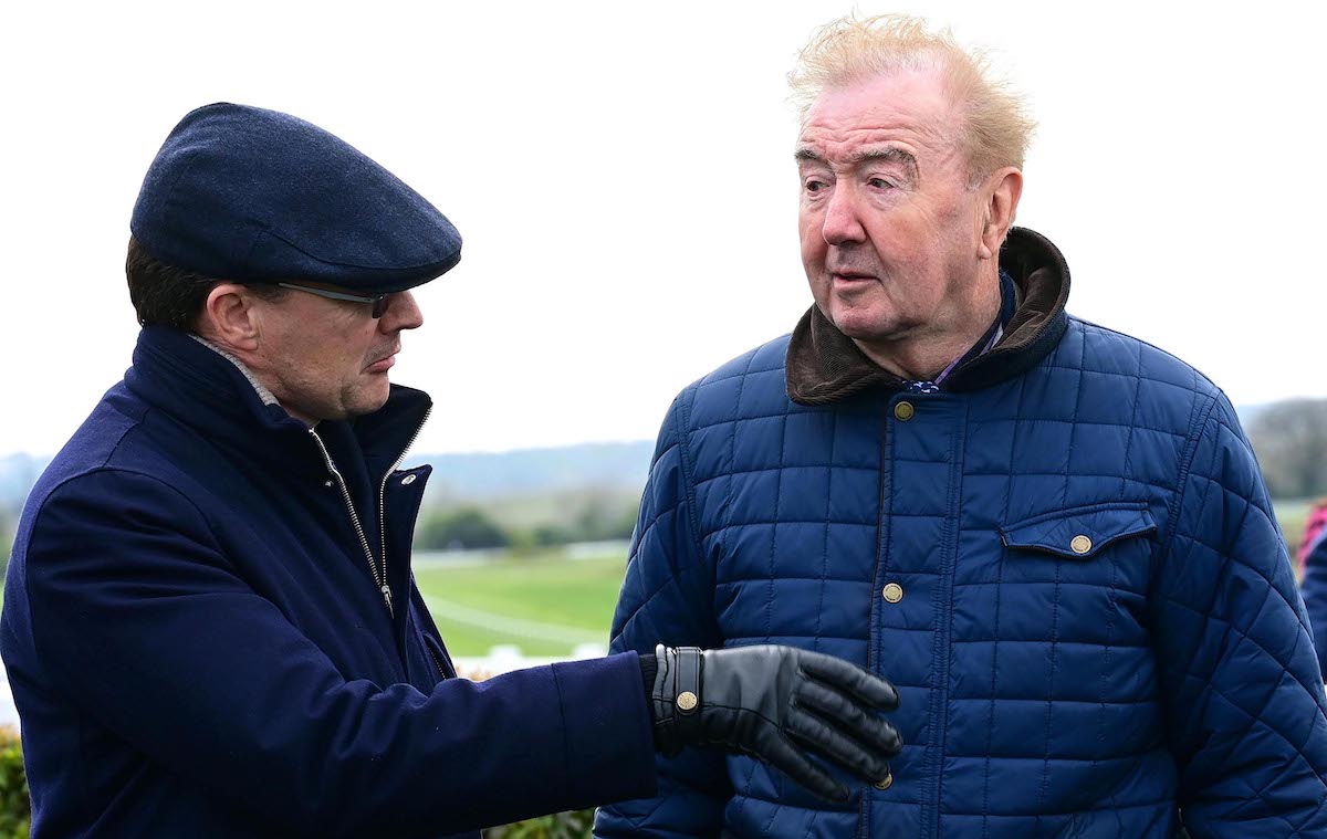 Legendary pair: Dermot Weld (right) chatting with Aidan O’Brien. Photo: Healy/focusonracing.com