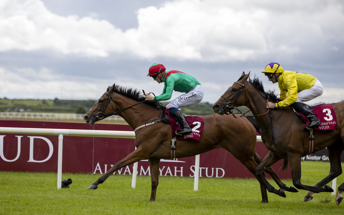 International ambitions: La Petite Coco (Billy Lee) lands the G1 Pretty Polly Stakes at The Curragh in June for globally minded syndicate Team Valor. Photo: Horse Racing Ireland